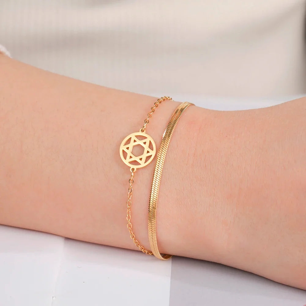 Dubbele armband met de <span data-glossary-id="etoile-de-david">Davidster</span> joods symbool goud