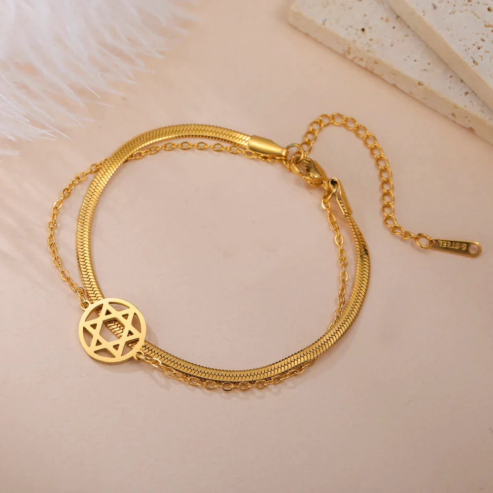Dubbele armband met de <span data-glossary-id="etoile-de-david">Davidster</span> joods symbool goud