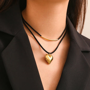 Double Collier Pendentif Coeur or