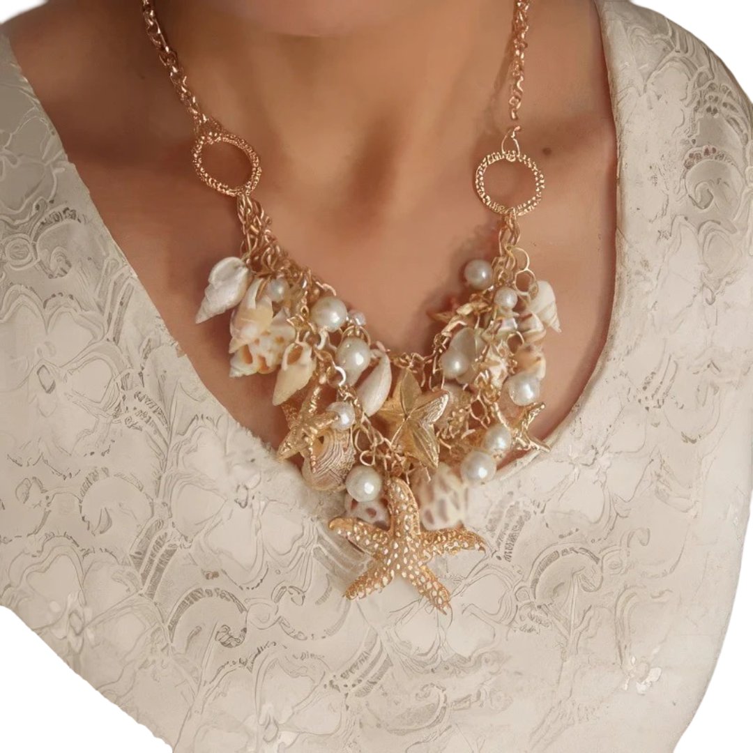 Grote Ketting met Schelpen, Zeester, Conch en Parel Hangers