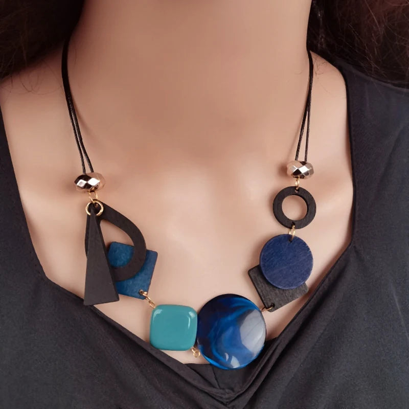 Collier Pendentif Asymétrique de Style Bohême bleu