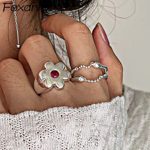 Large Bague Anneau Fleur et Zircon