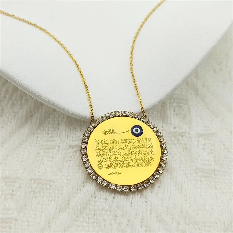 Lange ketting voor dames met Arabische islamitische moslim amulethanger Ayatul Kursi