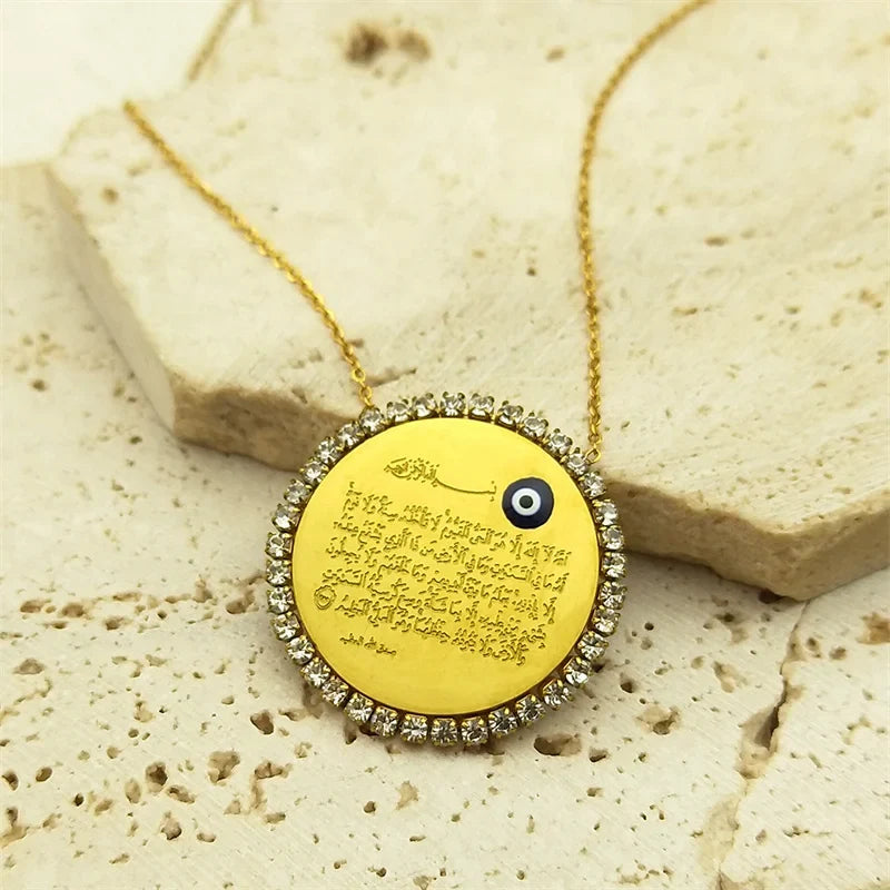 Lange ketting voor dames met Arabische islamitische moslim amulethanger Ayatul Kursi