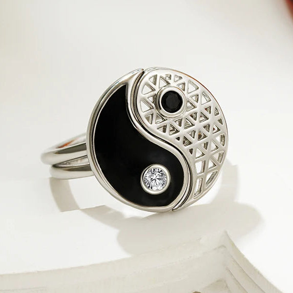 Lot de 2 Bagues Yin Yang avec Zircon