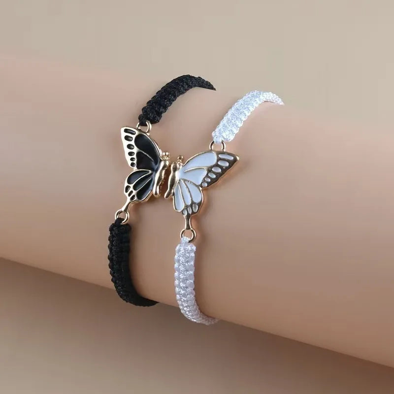 Lot de 2 Bracelets Aile de Papillon pour Meilleurs Amis noir et blanc