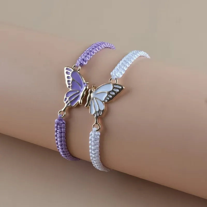Lot de 2 Bracelets Aile de Papillon pour Meilleurs Amis violet et blanc