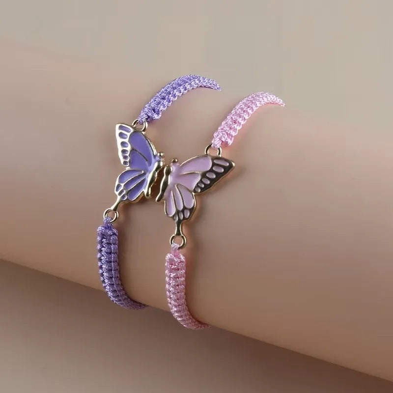Lot de 2 Bracelets Aile de Papillon pour Meilleurs Amis violet et rose