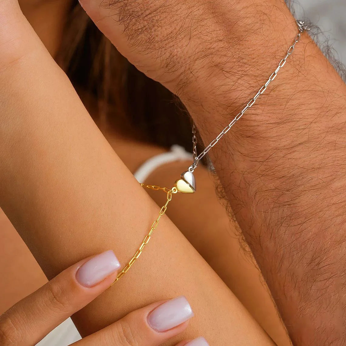 Lot de 2 Bracelets Demi-Coeur pour Couple