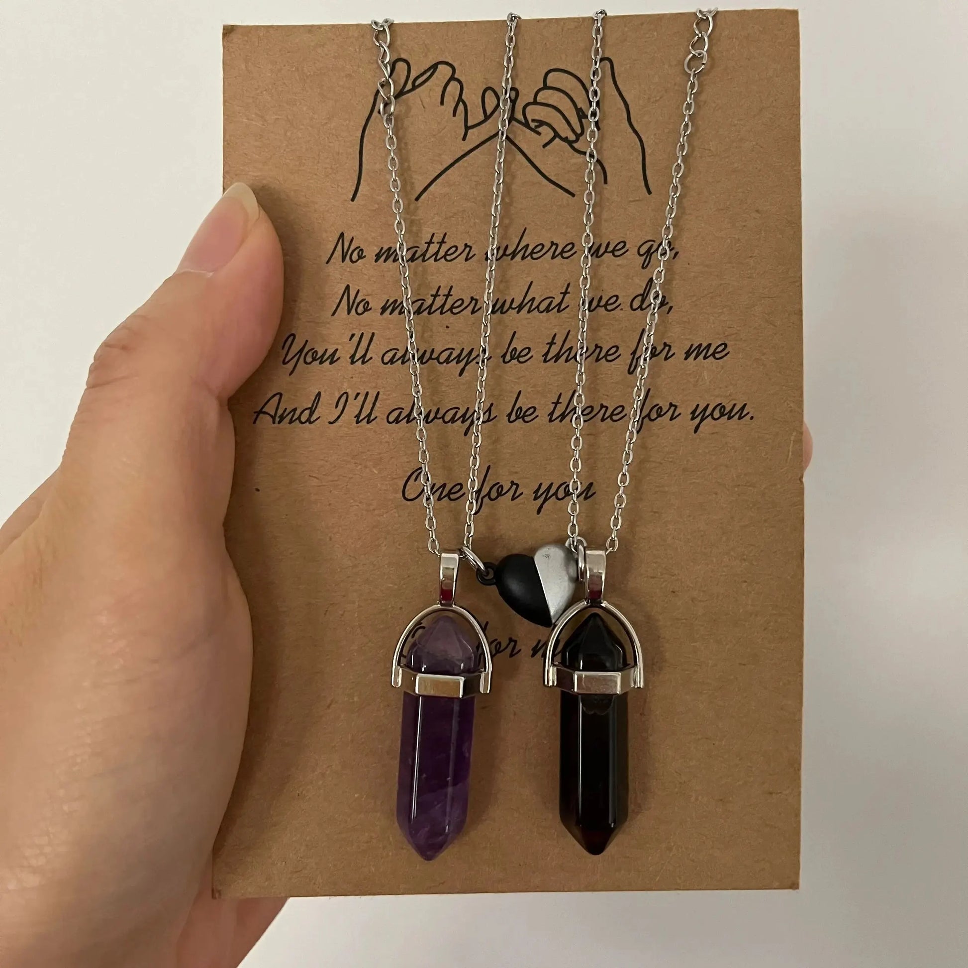 Lot de 2 Colliers avec Pendentif en Pierre pour Couple violet et marron