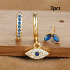 Set van 3 oorbellen en hanger met blauw beschermend oog