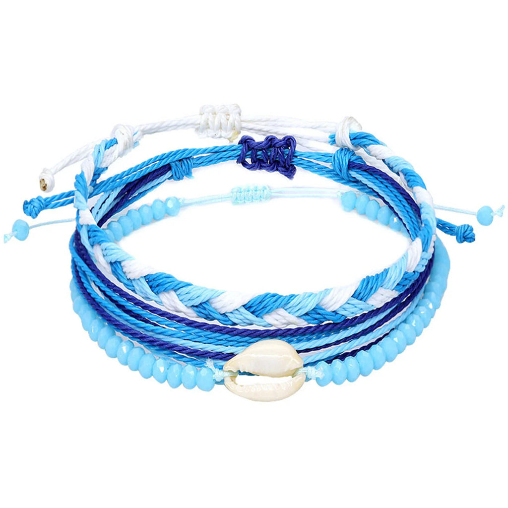 Set van 3 kleurrijke waterdichte Braziliaanse armbanden turquoiseblauw