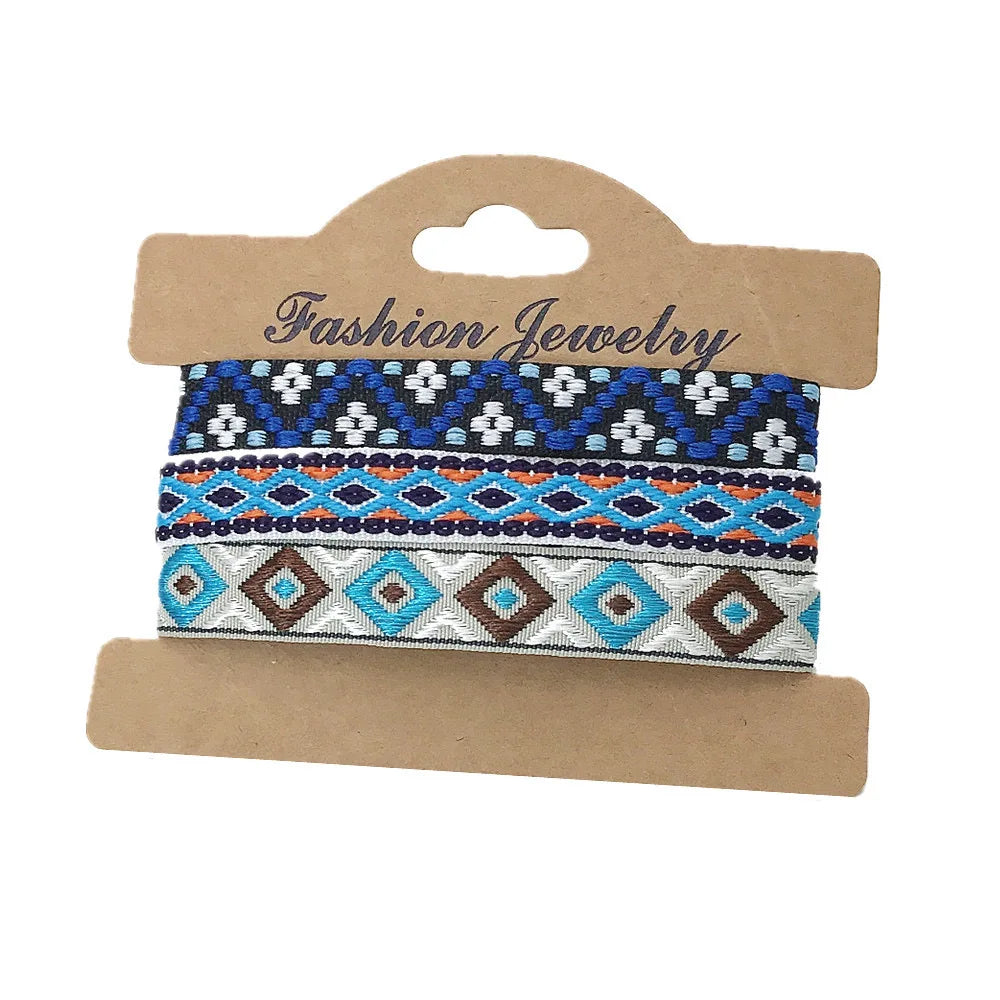 Set van 3 Braziliaanse armbanden in etnische stijl, handgemaakt, blauw