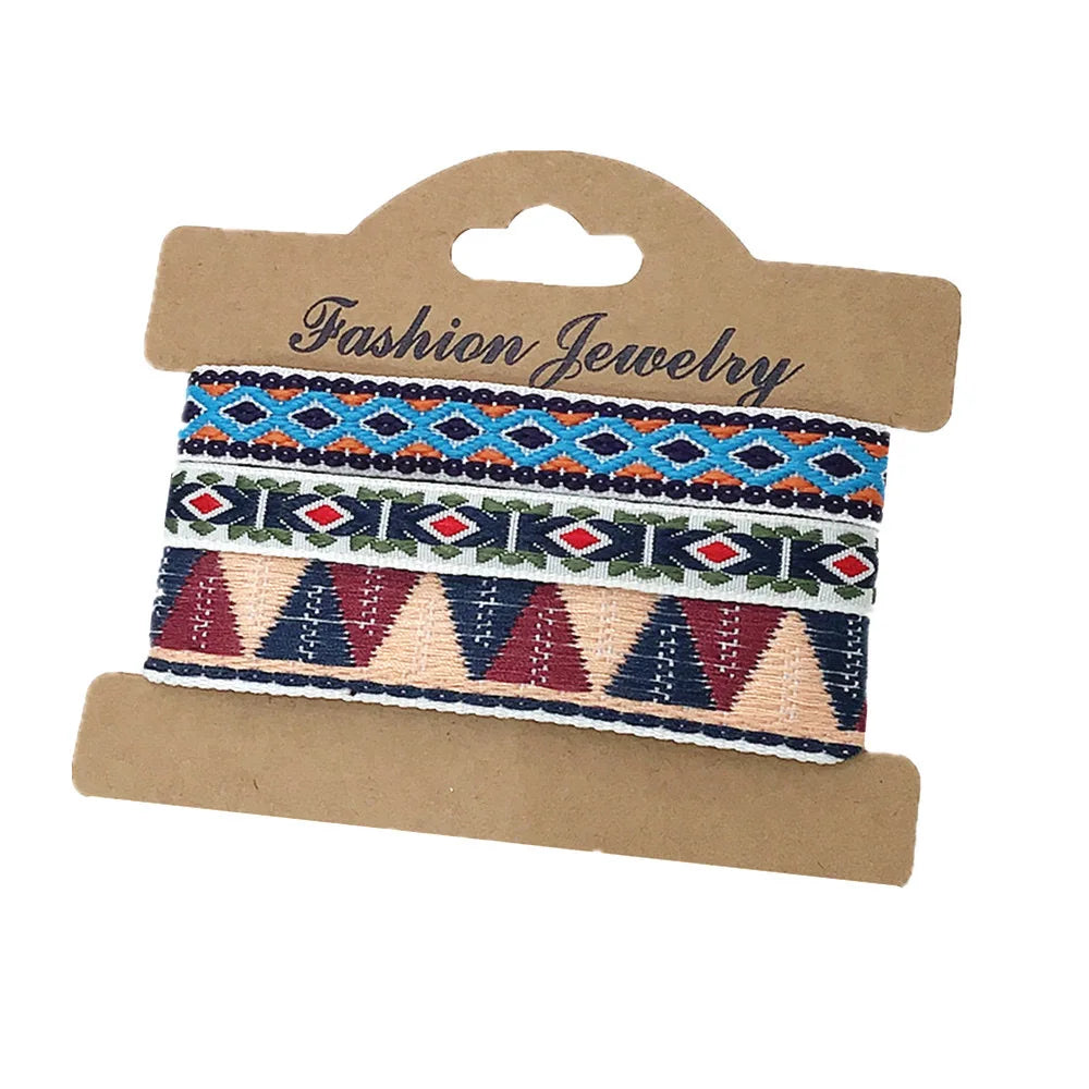Set van 3 Braziliaanse armbanden in etnische stijl, handgemaakt, blauw en rood