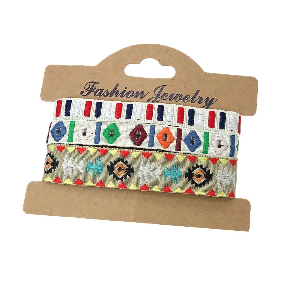 Set van 3 Braziliaanse armbanden in etnische stijl, handgemaakt, veelkleurig