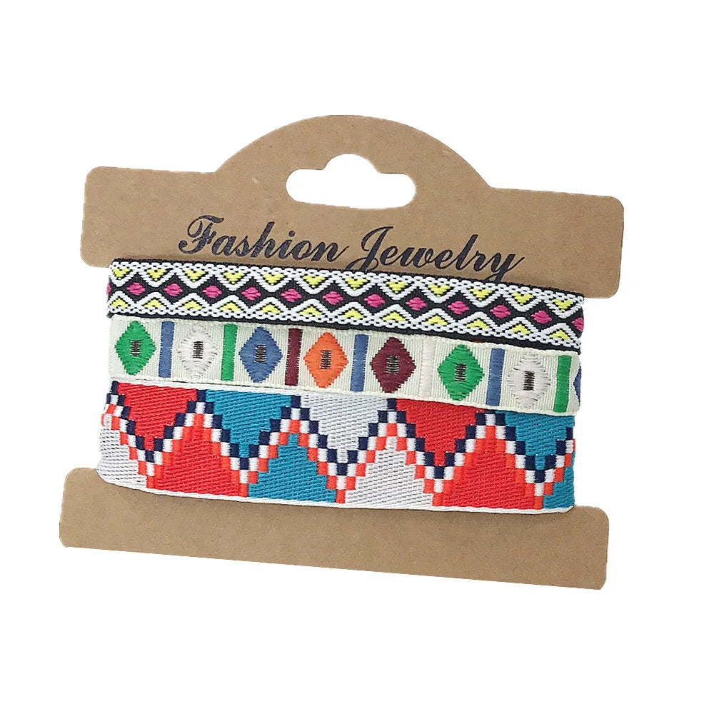 Set van 3 Braziliaanse armbanden in etnische stijl, handgemaakt, rood en blauw
