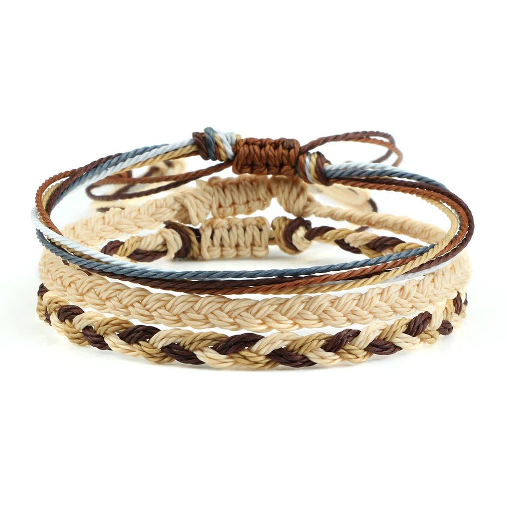 Set van 3 gevlochten, waterdichte Braziliaanse armbanden beige