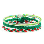 Set van 3 gevlochten, waterdichte Braziliaanse armbanden groen en rood 