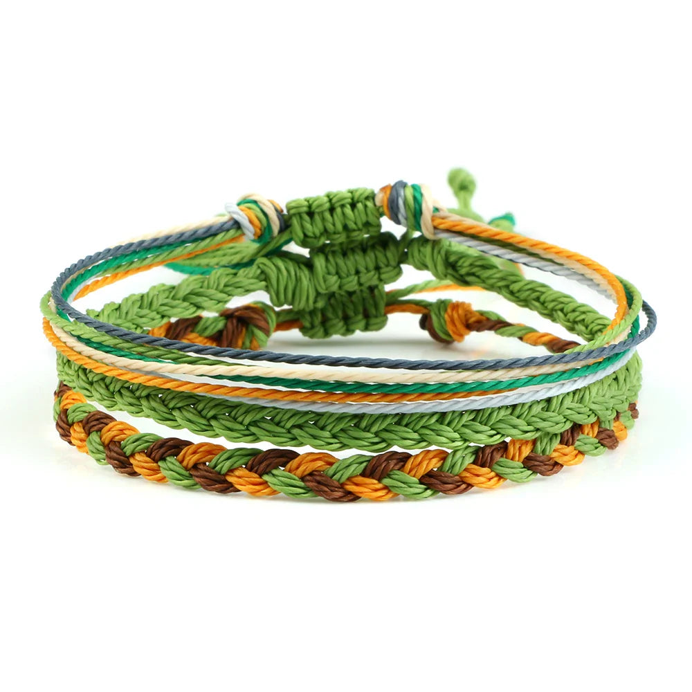 Set van 3 gevlochten, waterdichte Braziliaanse armbanden groen en oranje