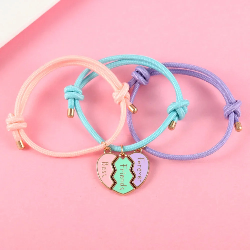 Lot de 3 Bracelets en Corde pour Trio de Meilleurs Amis or