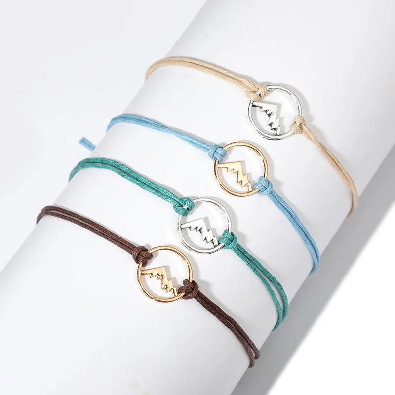 Lot de 4 Bracelets en Corde avec Pendentif Rond Montagne