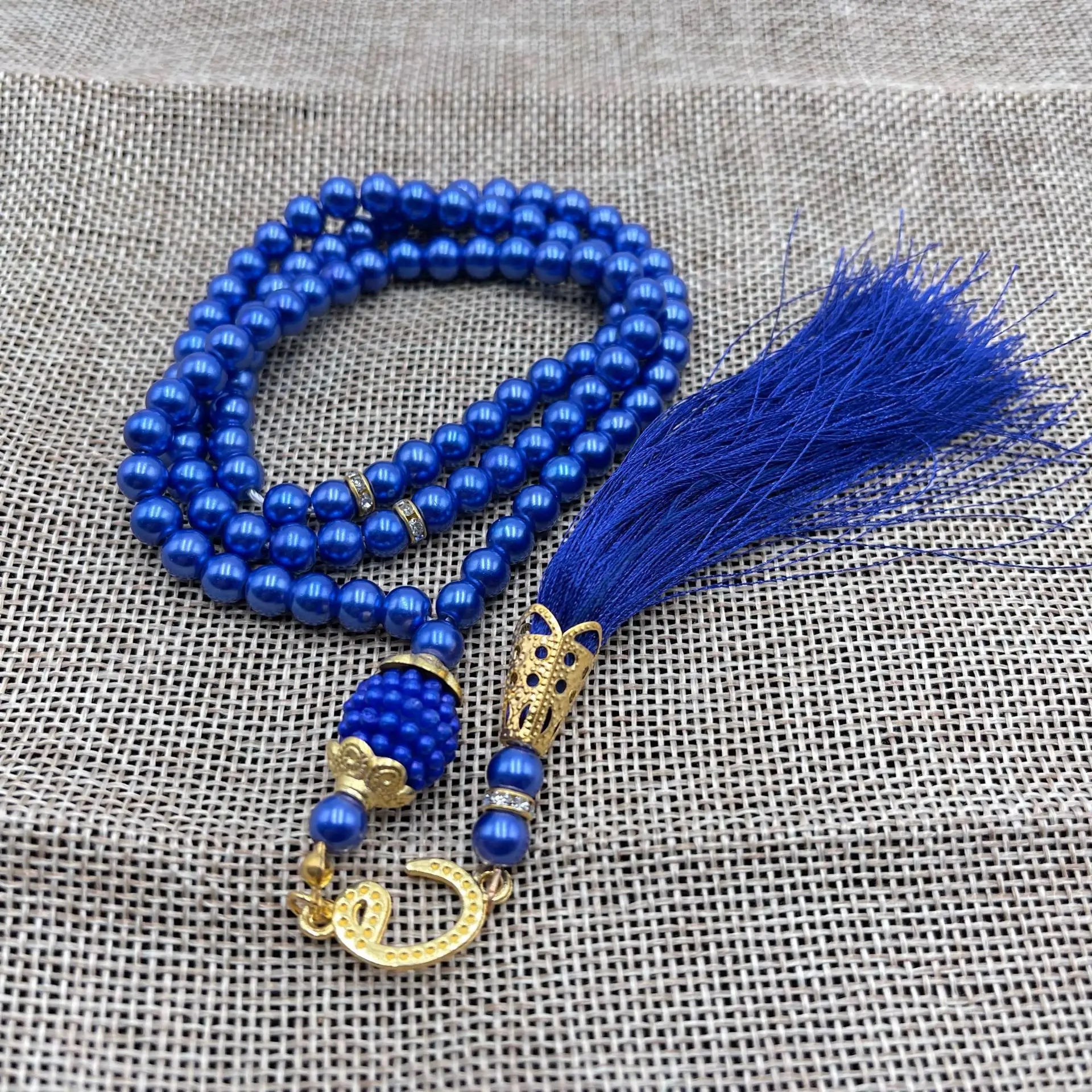 Misbaha 99 kralen - Islamitische gebedsketting met blauwe pompon