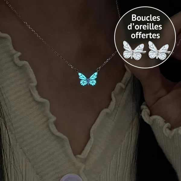 Parure papillon lumineux (collier + bracelet) + boucles d’oreilles offertes