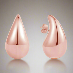 Imposantes Boucles d'Oreilles Clou Goutte d'Eau or rose