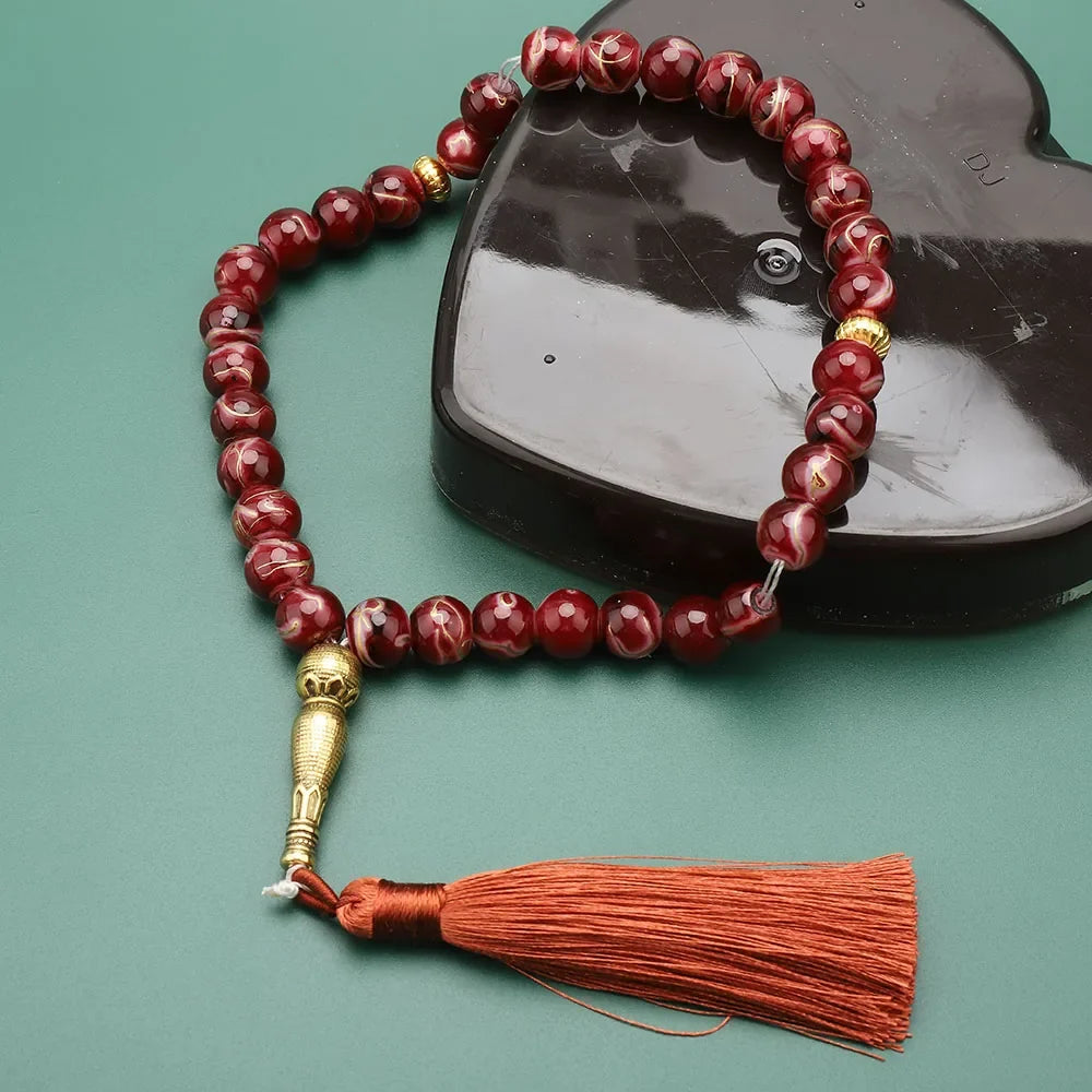 Tasbih Lang 33 zwarte kralen - rode moslimgebedsketting