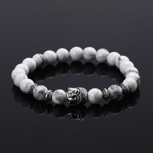 Bracelet Bouddha Tête Argent Porte Bonheur blanc