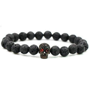 Bracelet Homme Perle Tête de Mort rouge