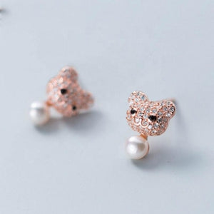 Boucle d'Oreille Ours or rose