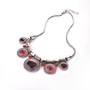 Collier Ethnique Argent Turquoise rose rouge