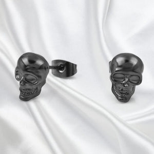 Boucles d'Oreille Tête de Mort Strass noir