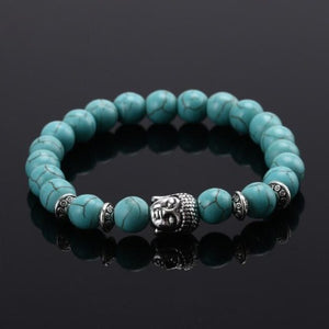 Bracelet Bouddha Tête Argent Porte Bonheur turquoise