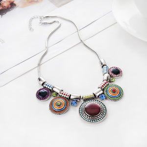 Collier Ethnique Argent Turquoise multicolore