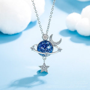 Collier Pendentif Pierre De Lune Bleue bleu marine