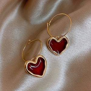 Boucles d'Oreilles Cœur Rouge pour Femme