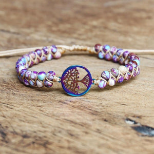 Bracelet Femme Pierre Naturelle Violet Arbre de Vie