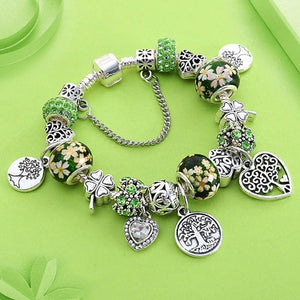 Bracelet Arbre de Vie Argent Femme vert