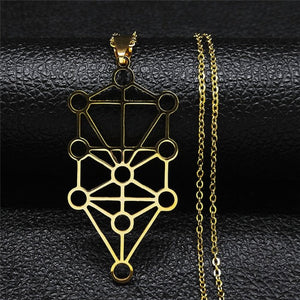 Collier Pendentif Kaballe Diagramme Arbre de Vie Sephiroth or