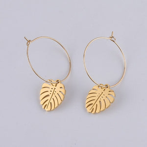 Boucles d'Oreilles Feuille de Palmier Or