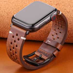 Bracelet Apple Watch en Cuir Véritable marron et noir