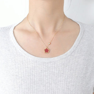 Collier Trèfle Nacré Chaîne Dorée Pendentif pour Femme rouge