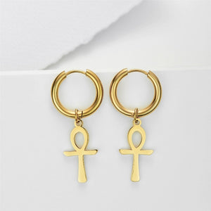 Boucles d'Oreilles Egyptiennes Croix D'Ankh Femme or