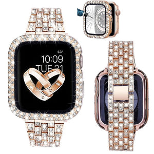 Bracelet Apple Watch avec Boîtier Diamants or