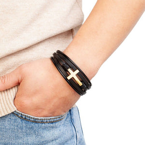 Bracelet en Cuir Croix pour Homme