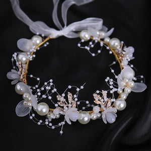 Couronne de Mariage Fleurs et Perles pour Femme or