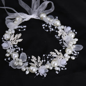 Couronne de Mariage Fleurs et Perles pour Femme argent