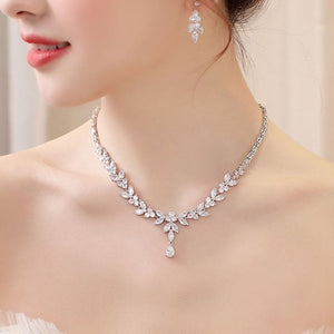 Parure Collier et Boucles d'Oreilles de Mariage Set argent